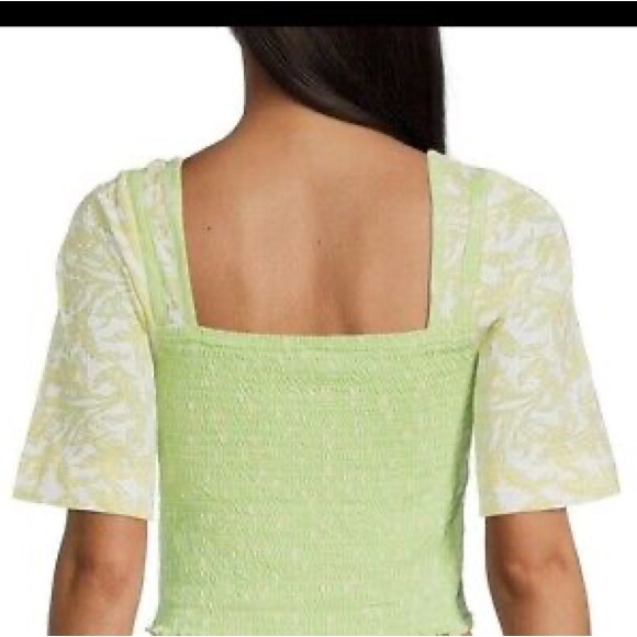 NWT Free People Key Lime Combo Print Smocked Top - Picture 4 of 11